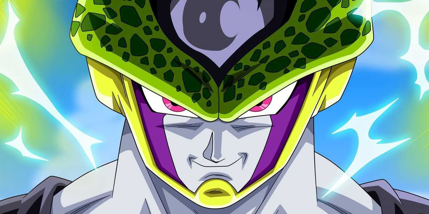 Cell powering up with a menacing smile on his face.