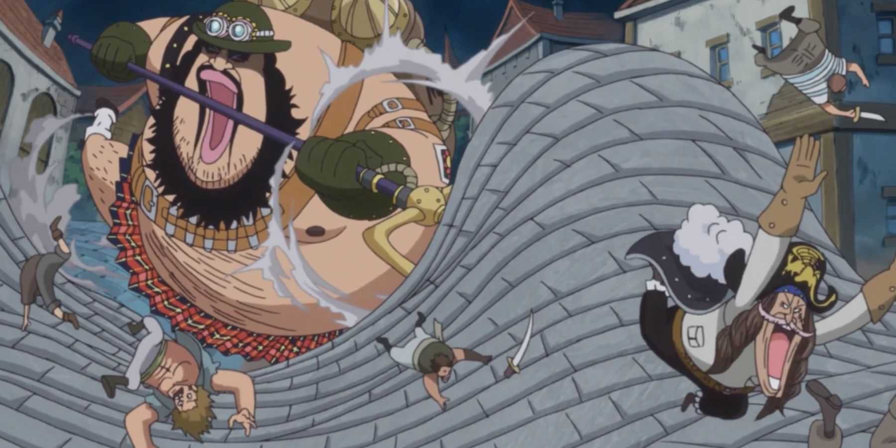 Morley usando sua Akuma no Mi contra piratas em One Piece