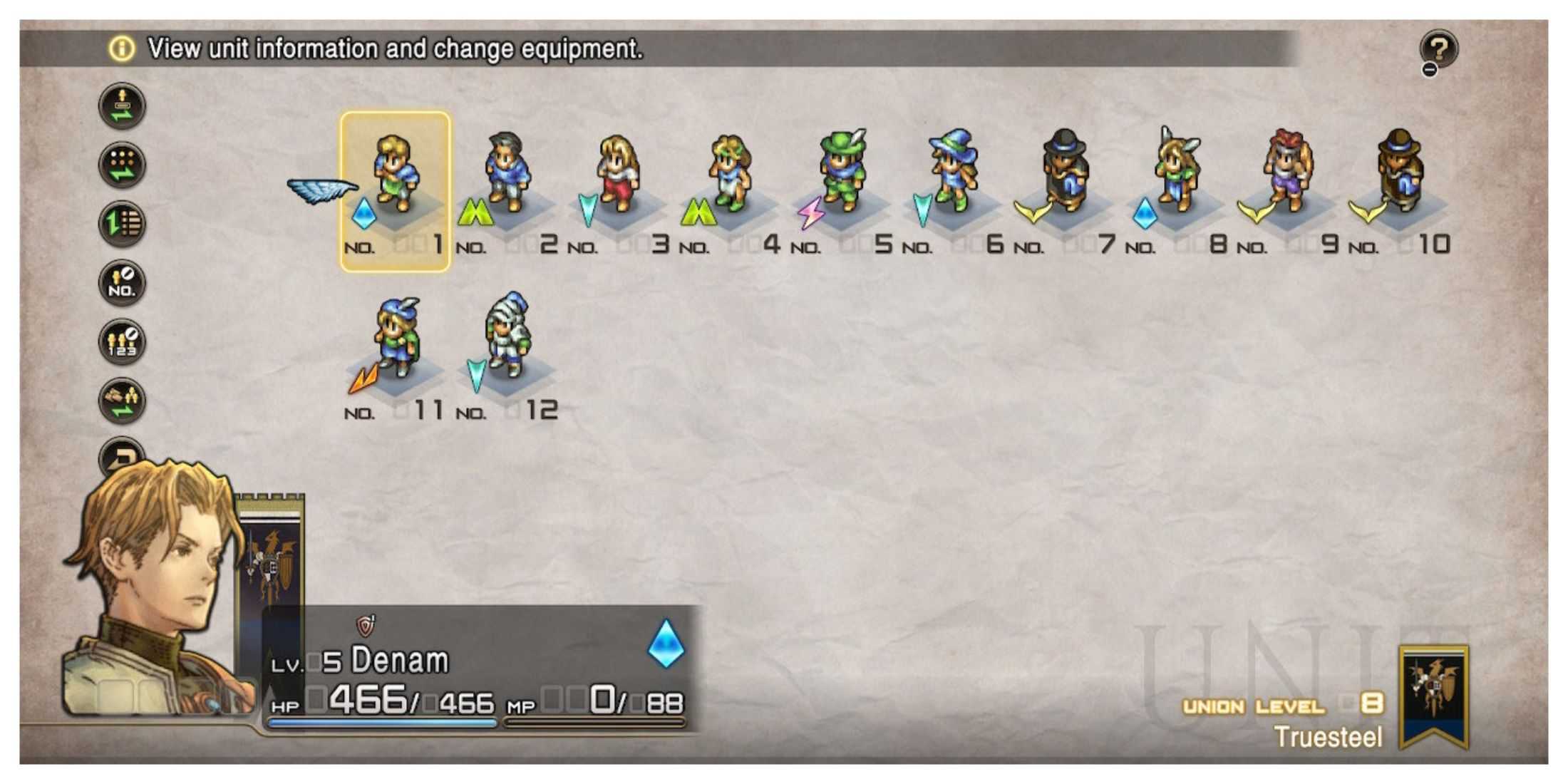 Tactics Ogre: Reborn character screen