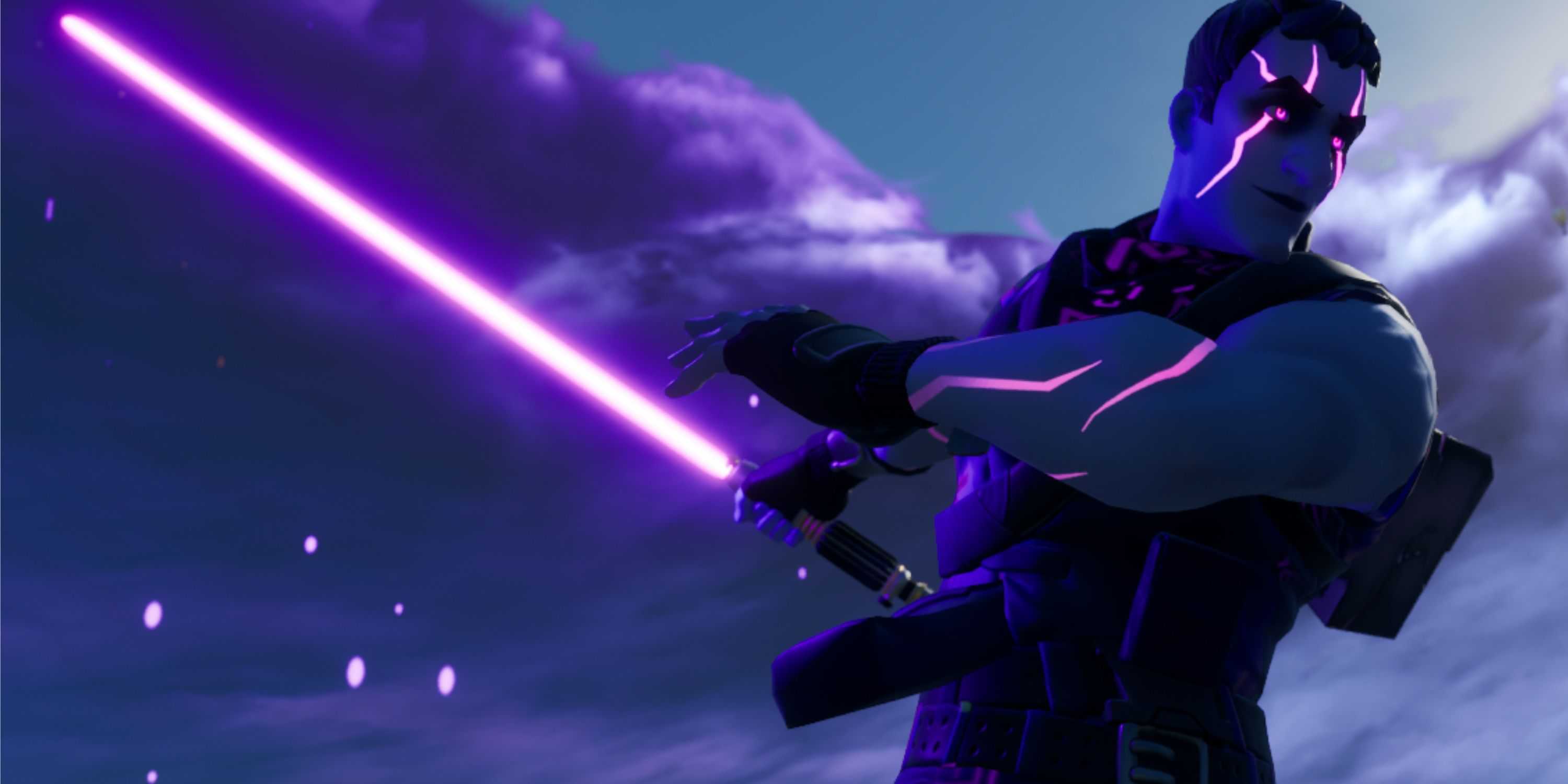 personagem fortnite com o sabre de luz de mace windu