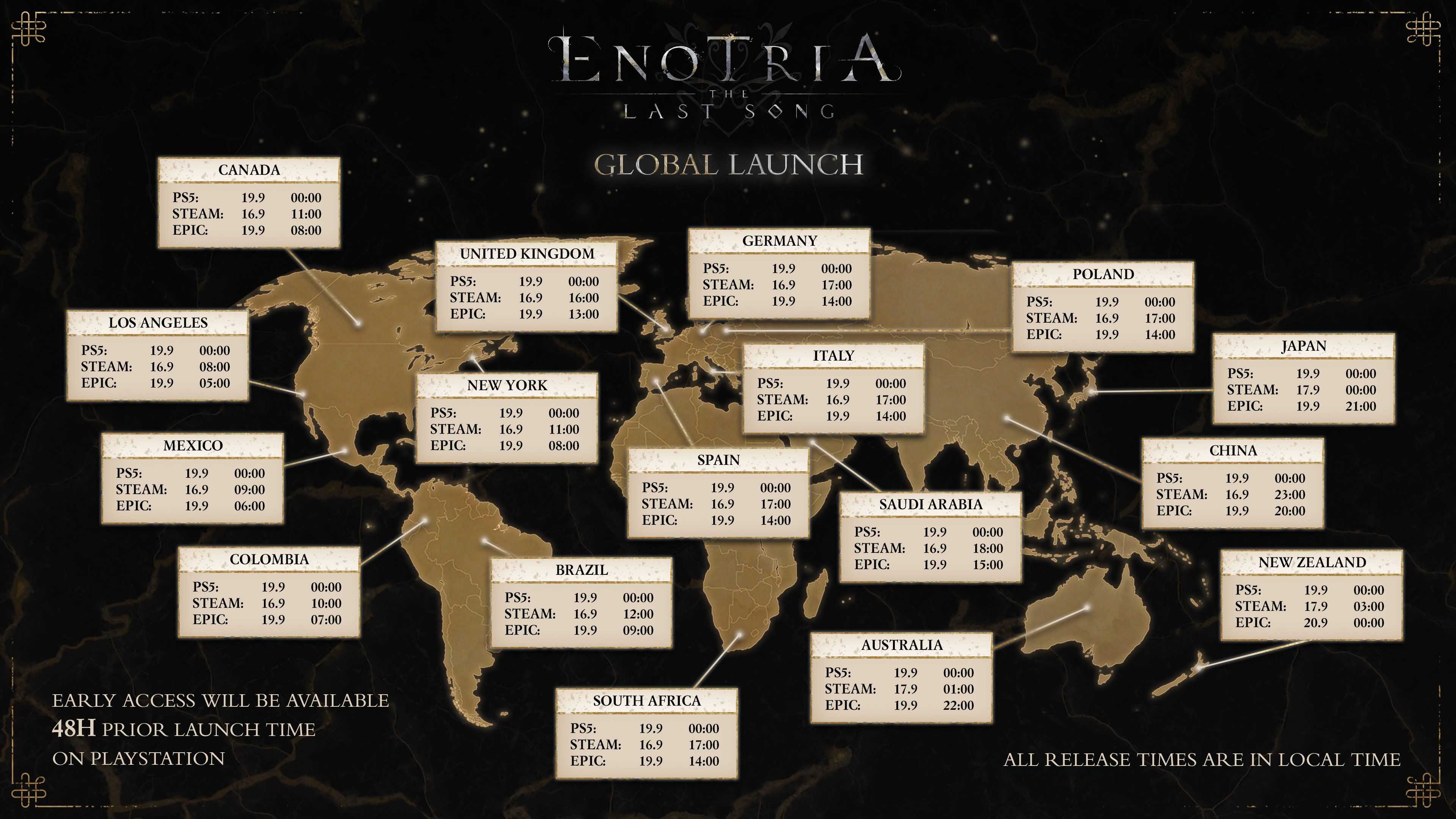 Hora e data de lançamento do Enotria