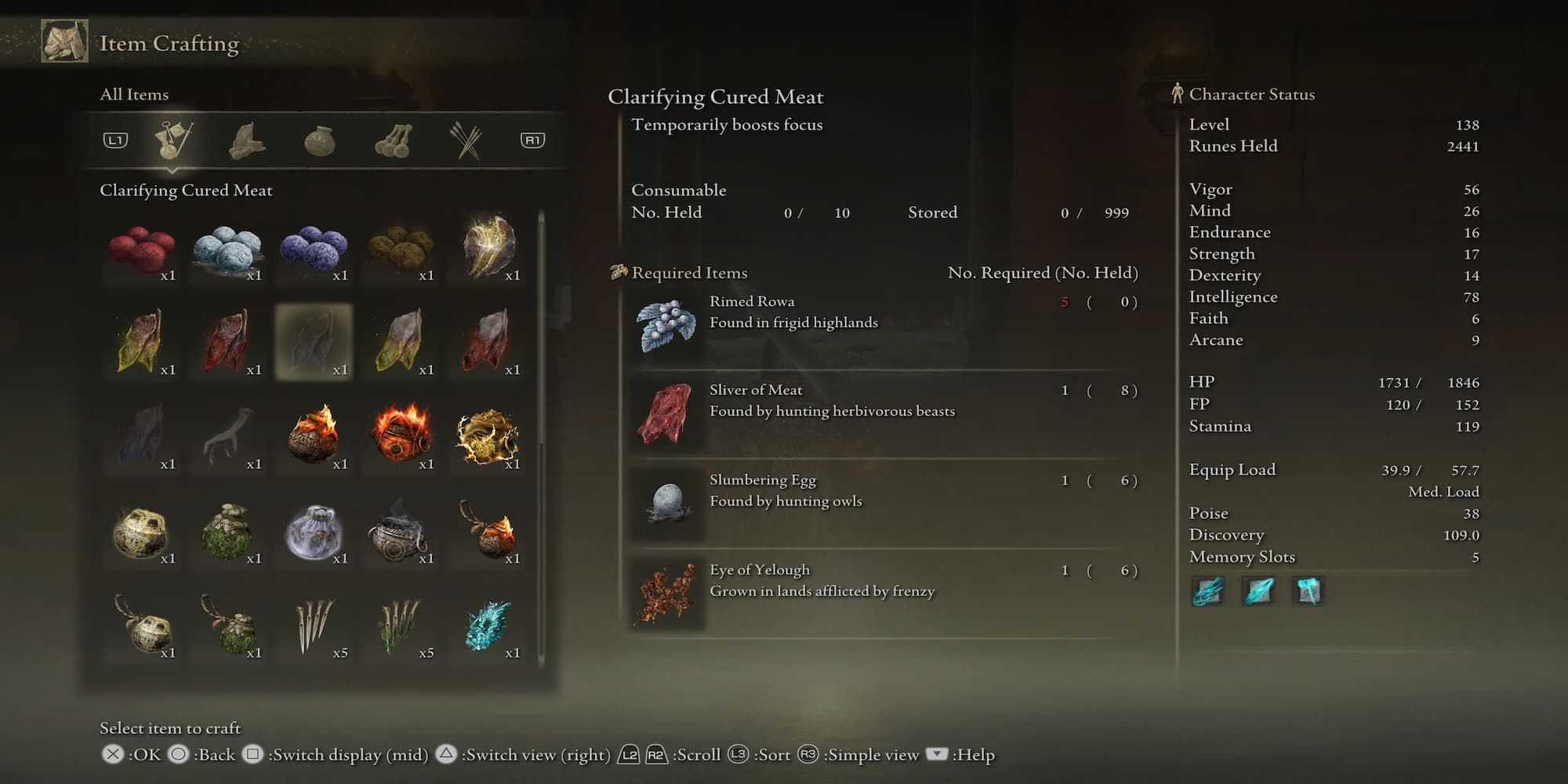 The Clarifying Cured Meat In The Crafting Menu 