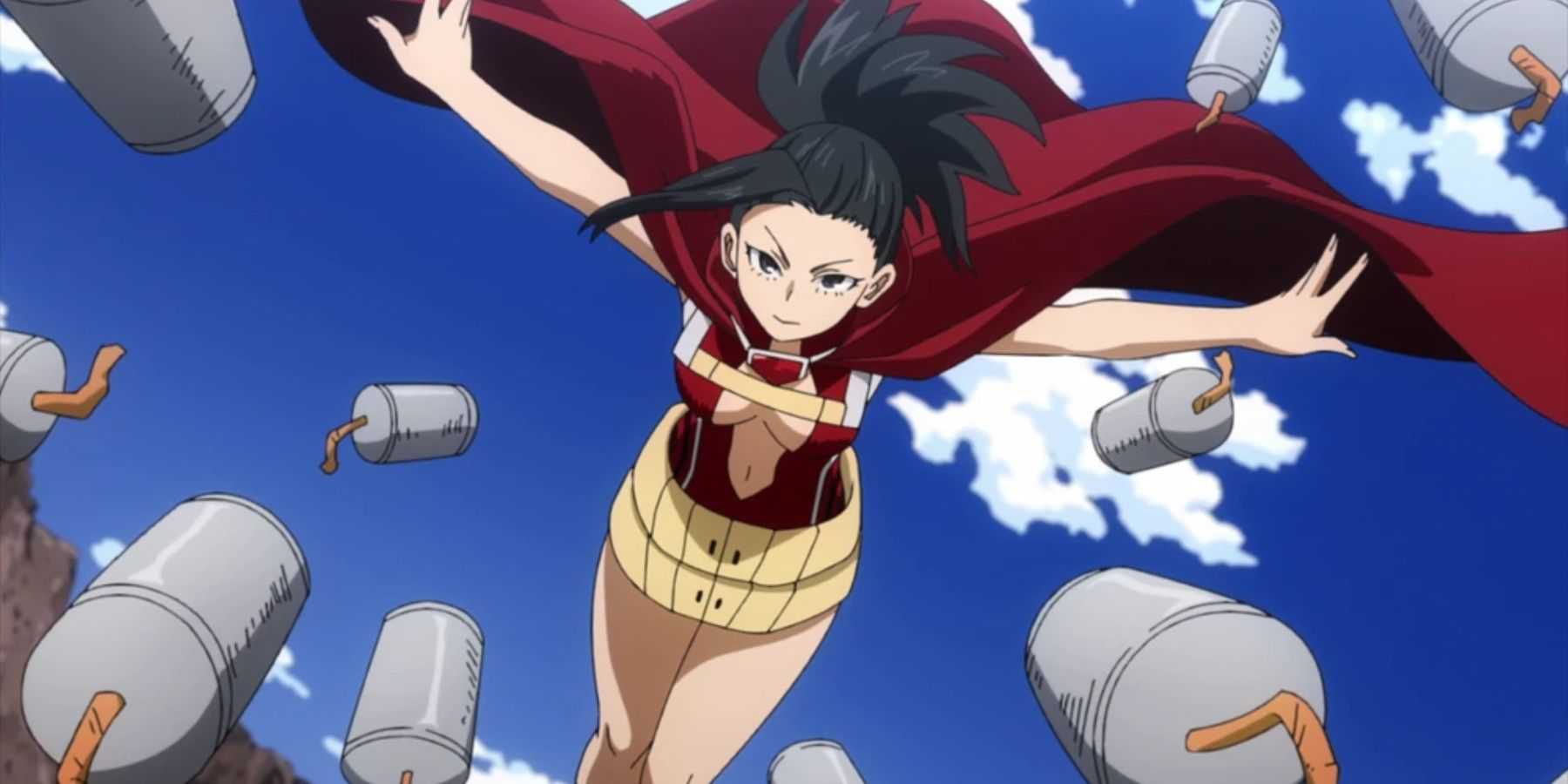 Momo Yaoyorozu creating water bottles and tossing them to her friends in My Hero Academia