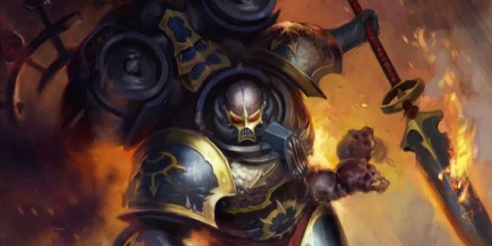 Warhammer 40k: Fuzileiros Navais Espaciais do Caos Mais Fortes que Não São Primarcas Haarken em guerra com sua lança mortal