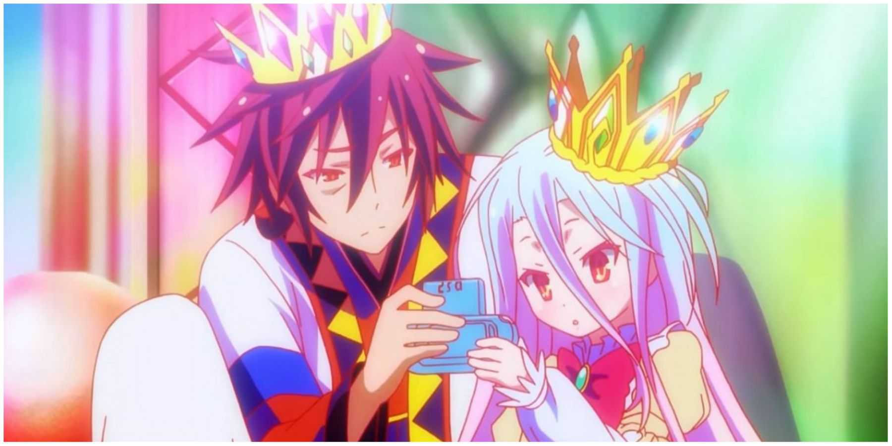 Sora e Shiro jogando um jogo em No Game, No Life