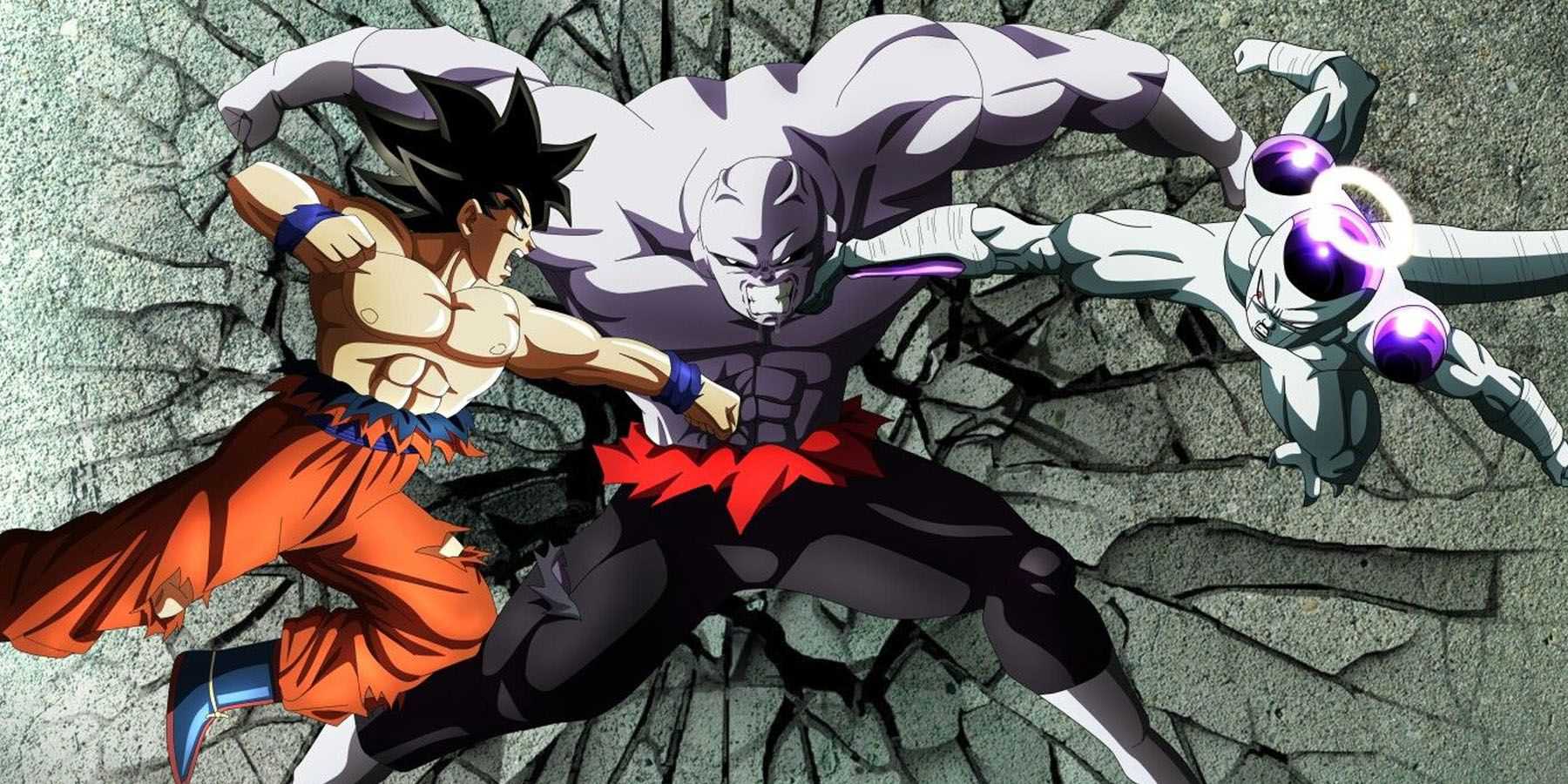 Goku and Frieza fighting Jiren in Tournment of Power (Universe Survival Saga)