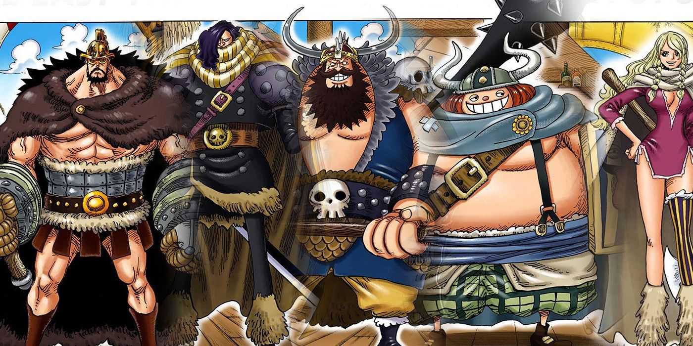 One Piece - Todos os cinco novos piratas guerreiros gigantes da arte da capa do mangá colorido digitalmente