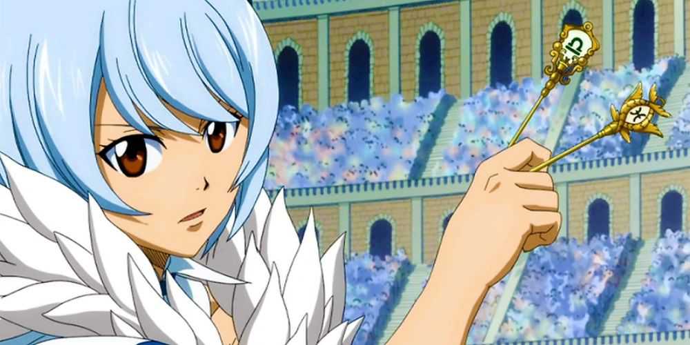 Yukino empunhando duas chaves do Espírito Celestial no anime Fairy Tail