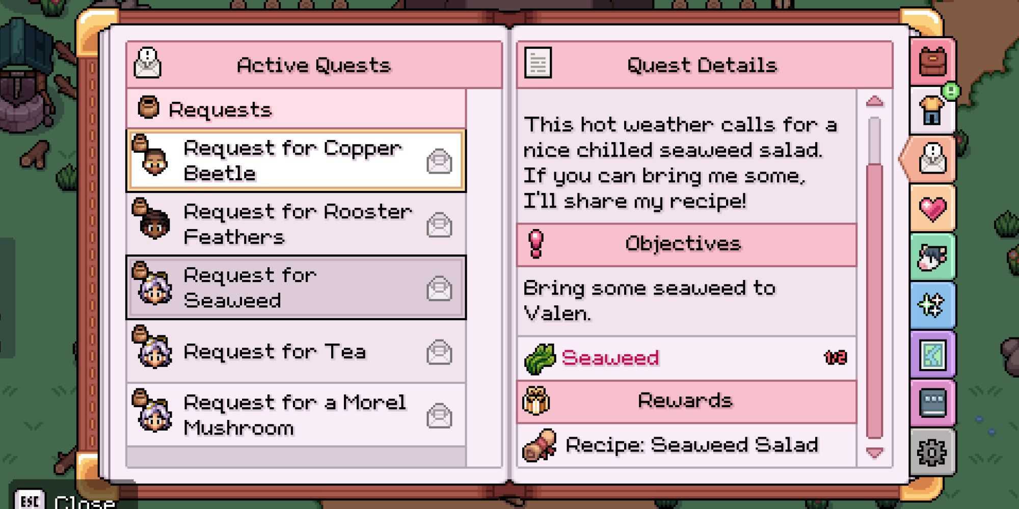 valen's request for seaweed quest in fields of mistria