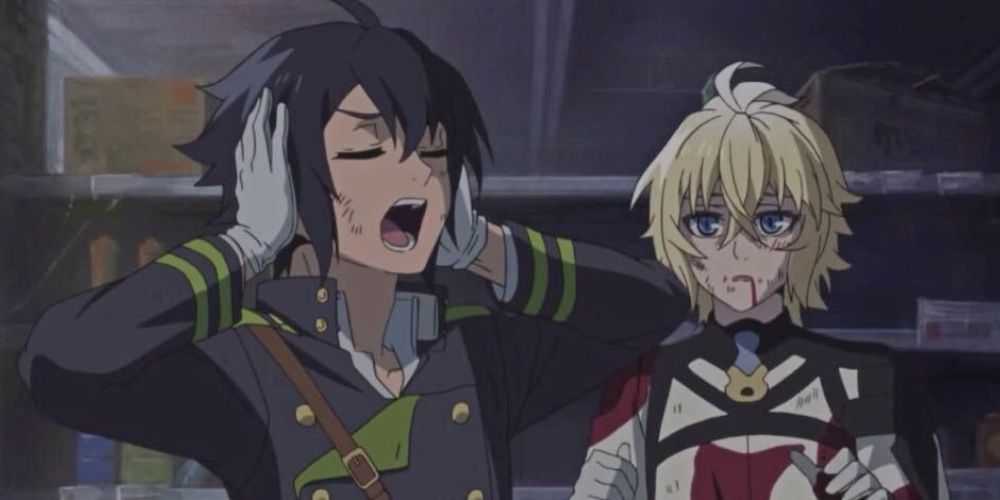 Yuu provocando o vampiro Mika Seraph of the End