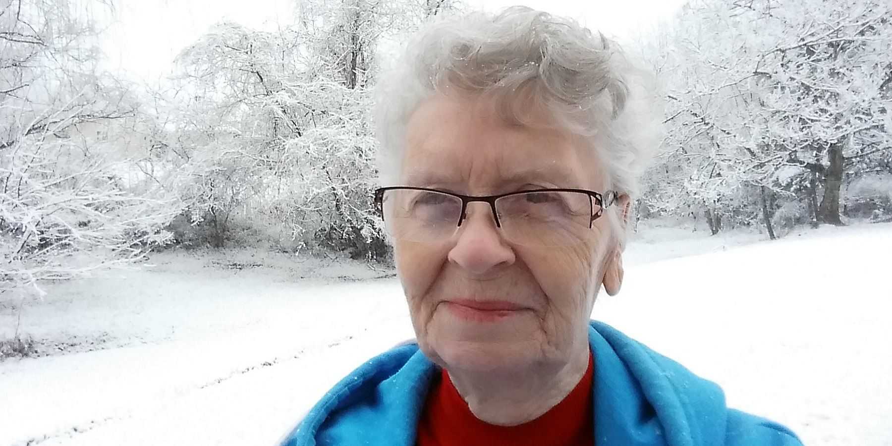 A photo of Shirley Curry, aka Skyrim Grandma, in the snow.