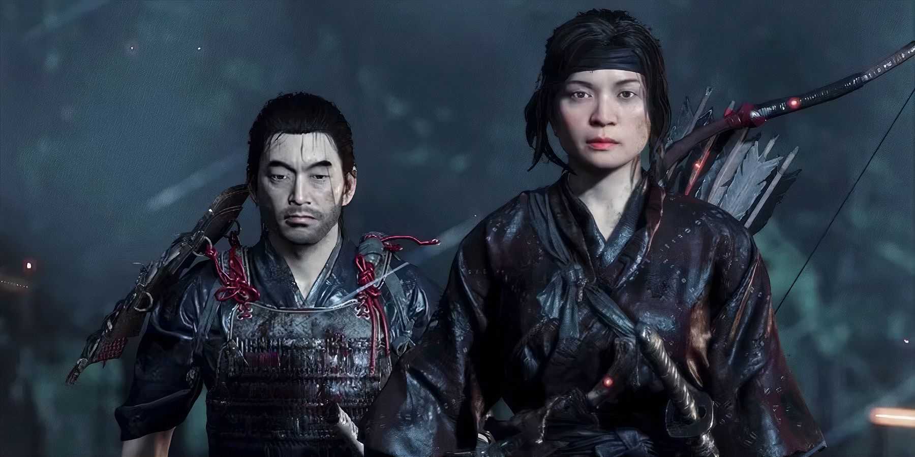 Jin and Yuna walking together in Ghost of Tsushima