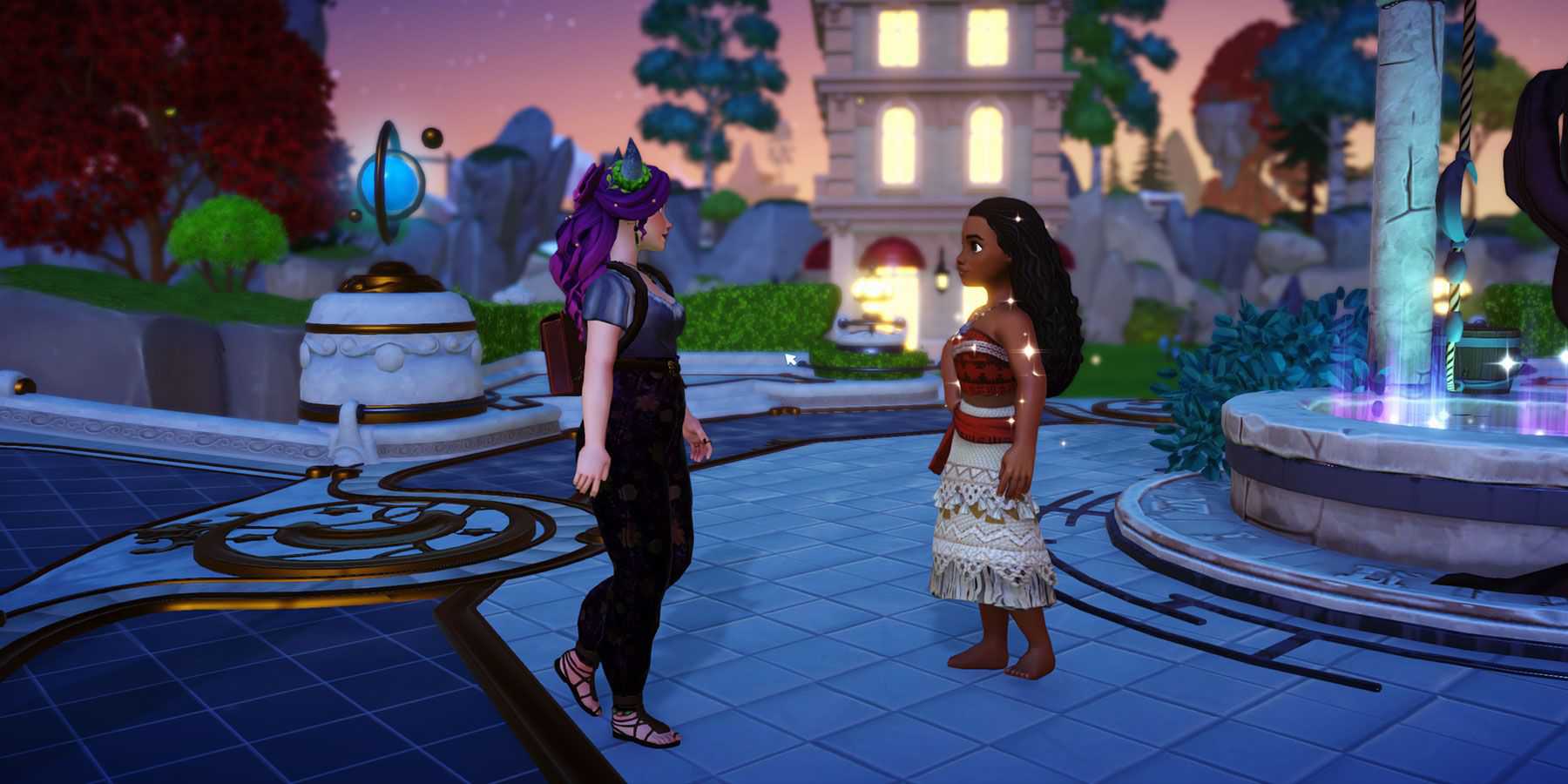 Conversando com Moana no Disney Dreamlight Valley.