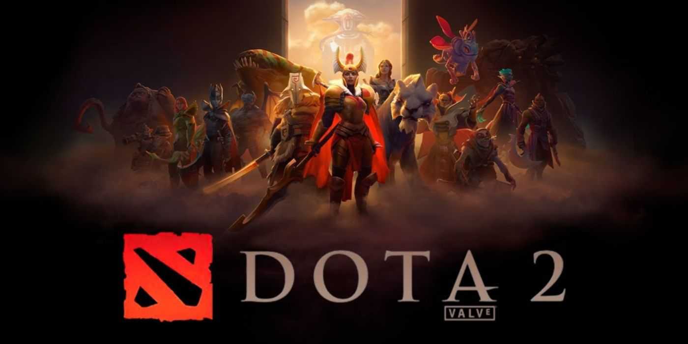 Vários heróis do Dota 2 voltados para o espectador com o título do Dota 2 na parte inferior