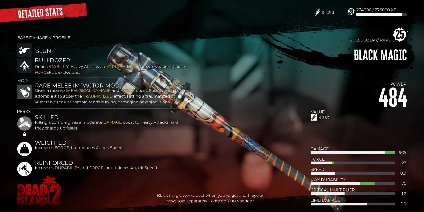 Dead Island 2 Black Magic unique weapon