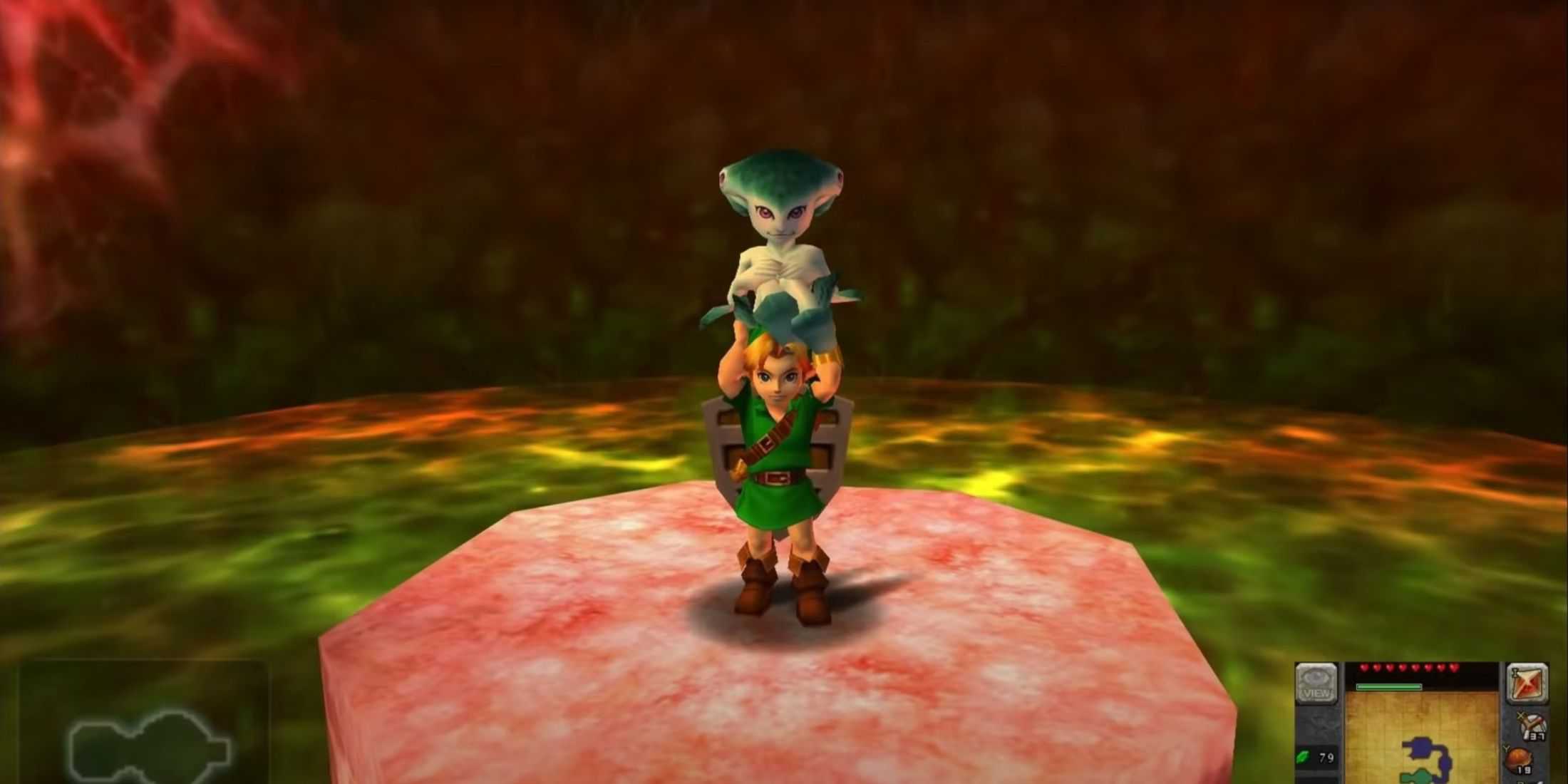 Ruto carried by Link in Zelda Ocarina Of Time 3D