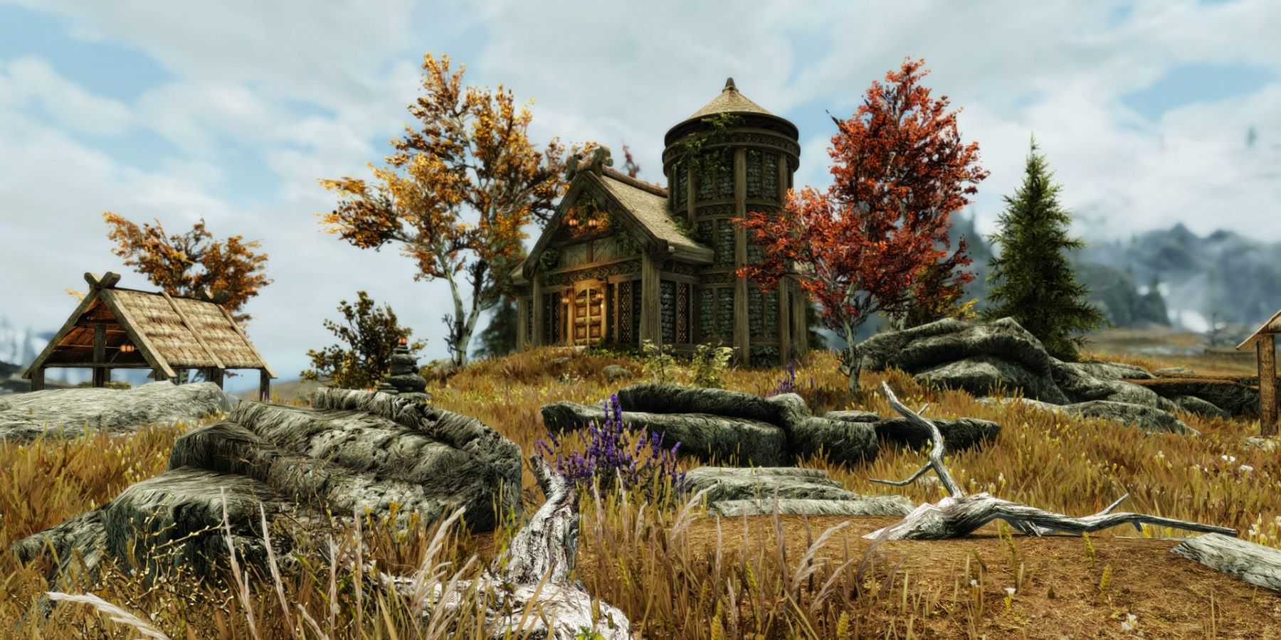 Captura de tela de Skyrim mostrando a casa Tundra Homestead em Whiterun.