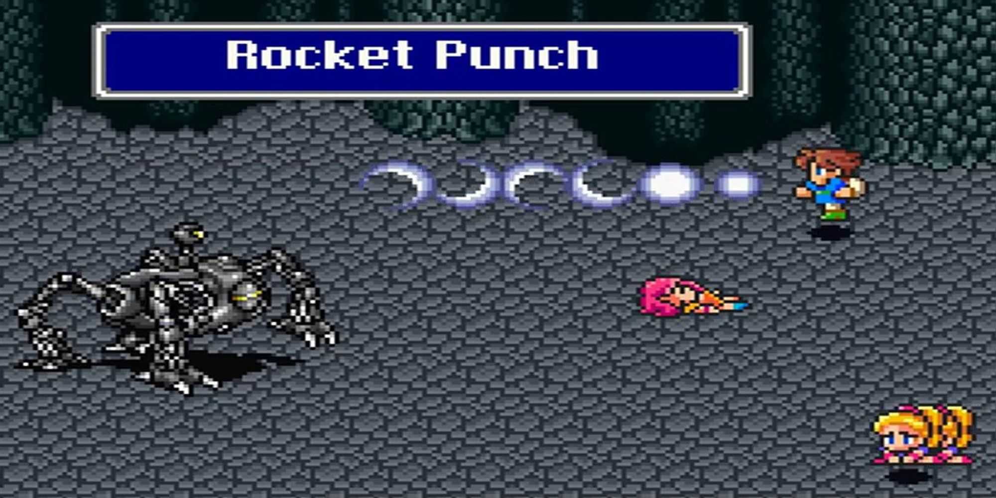 A batalha Omega de Final Fantasy 5. Está usando Rocket Punch em Bartz. Lenna caiu no chão.