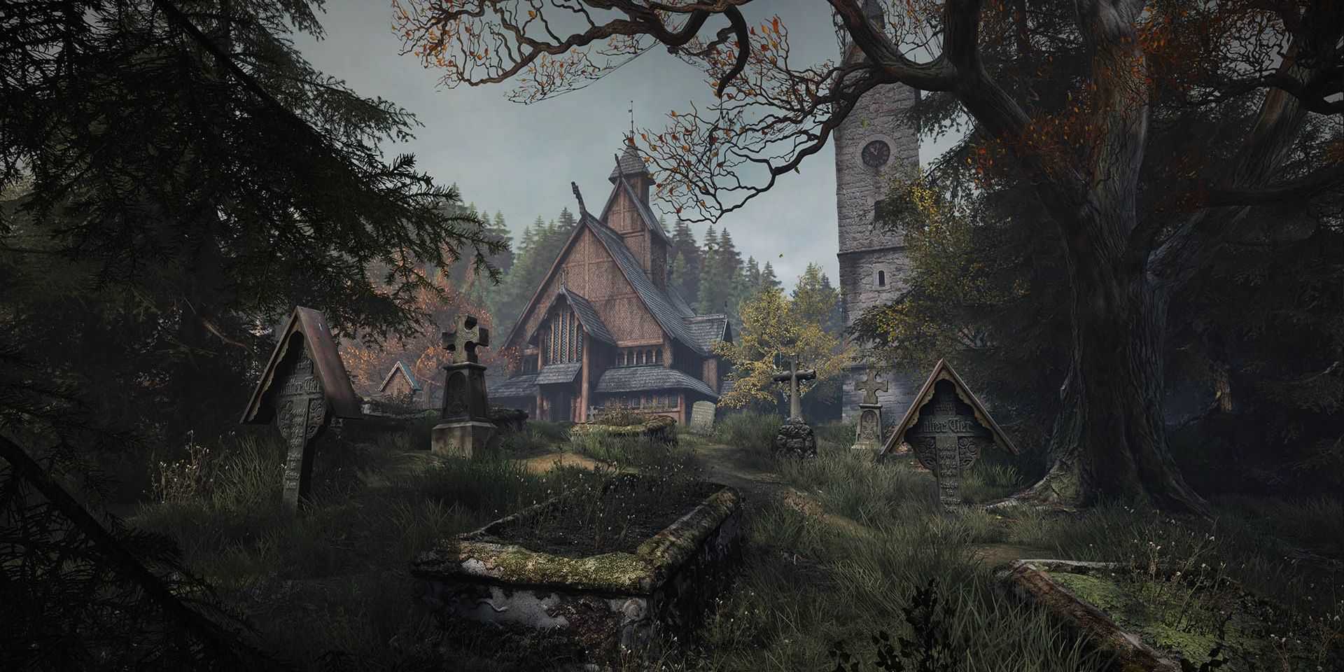 Uma igreja e um cemitério em The Vanishing of Ethan Carter