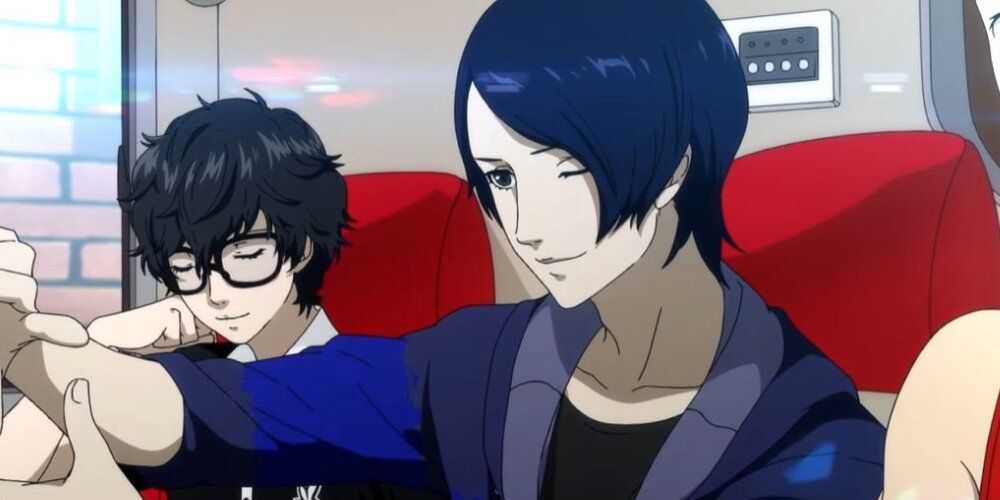 Yusuke e Ren juntos em um ônibus