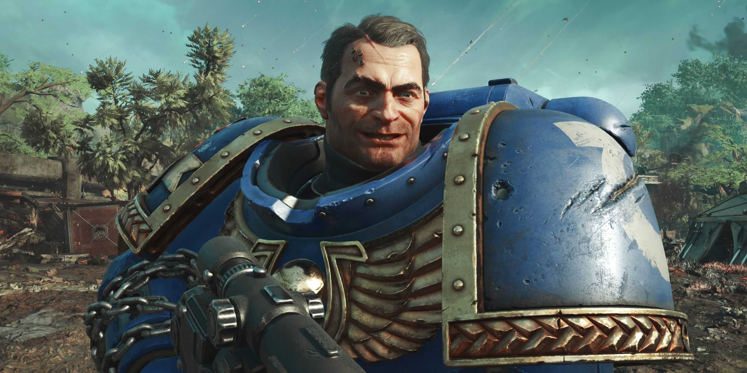 titus sorrindo no modo de foto do space marine 2