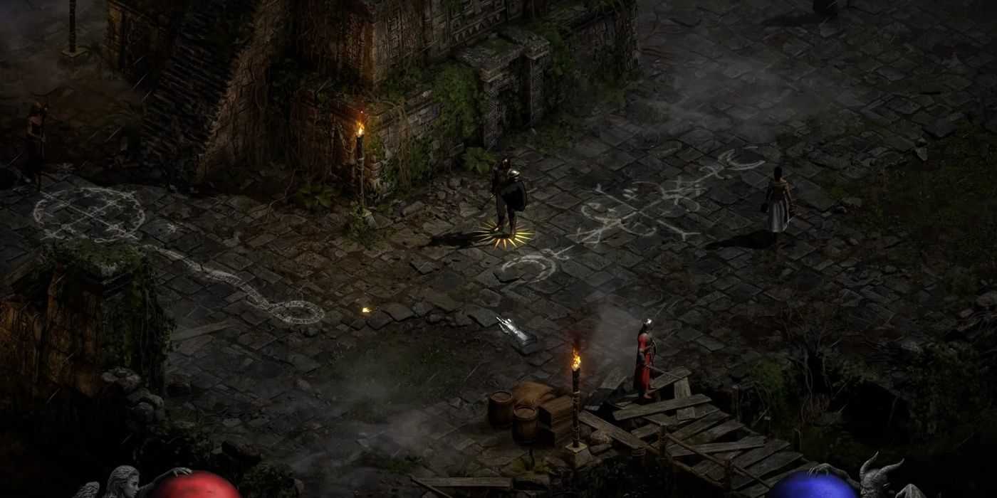 a character from diablo 2 standing in front of a dungeon