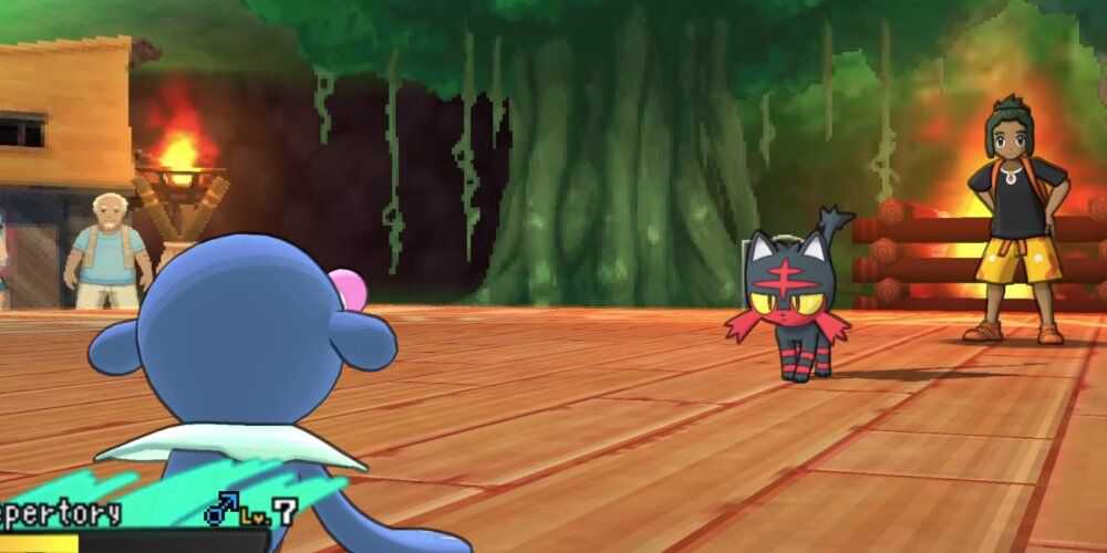 Popplio lutando contra um Litten