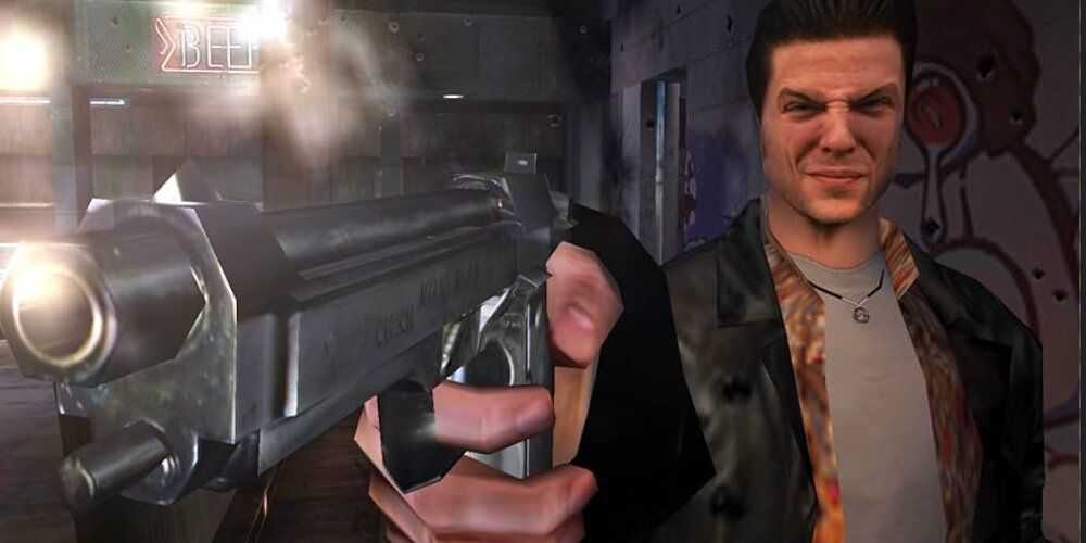 Max Payne apontando uma arma em Max Payne