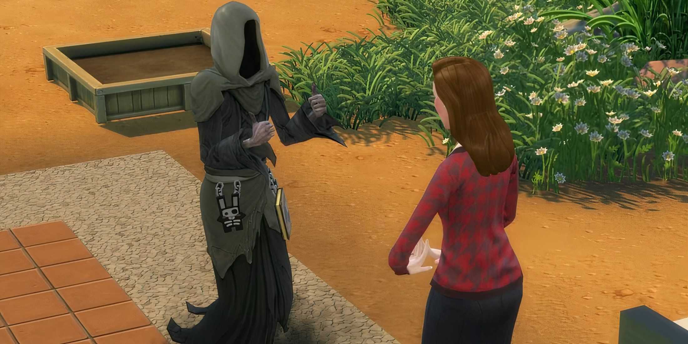 The Grim Reaper talking with someone in The Sims 4