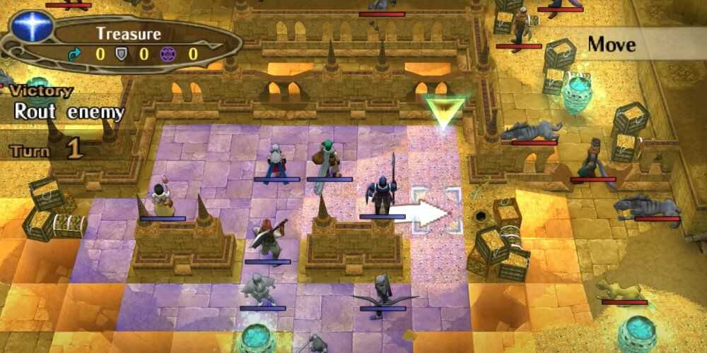 Unidades sendo comandadas em um cenário desértico em Fire Emblem: Radiant Dawn