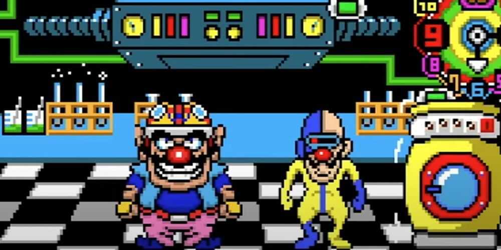 Wario e outro homem em um laboratório