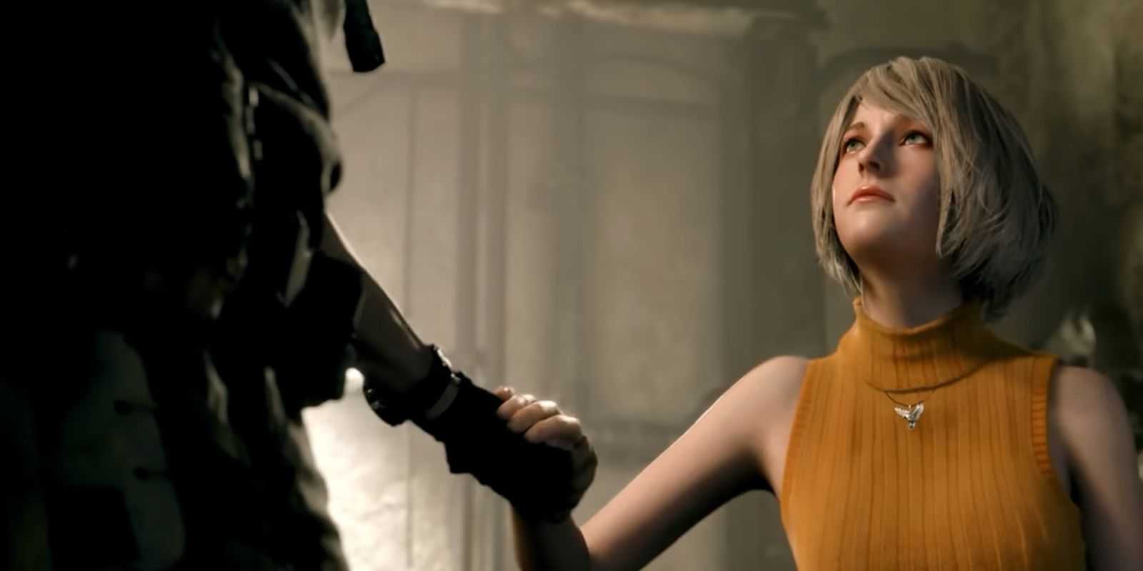 ashley taking leon's hand in resident evil 4