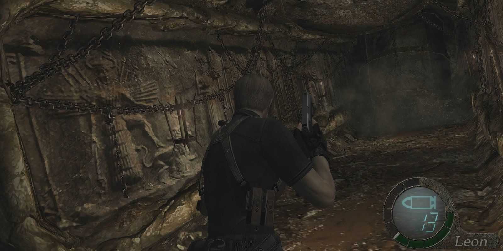 leon in an underground cave in resident evil 4