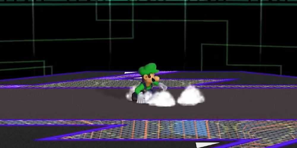 Luigi performing a wave dash 