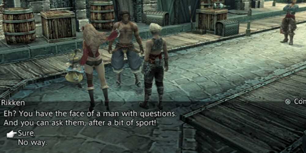 Mass speaking to Rikken who offers to help him out after competing in a sport game in Final Fantasy 12