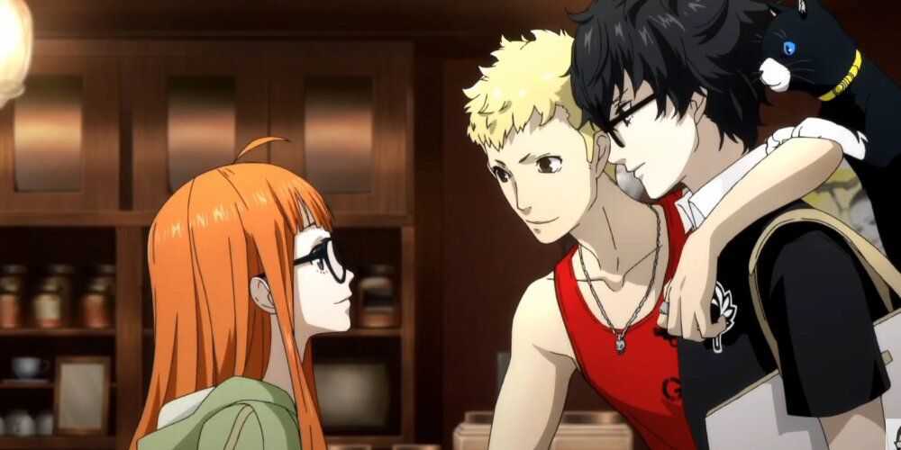 Futaba feliz em ver Ryuji e Joker