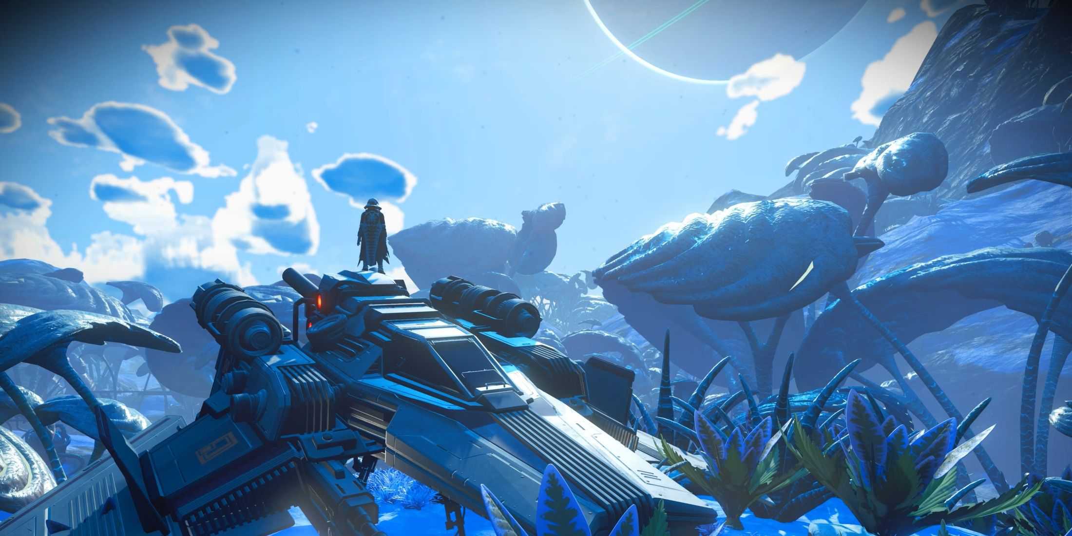 No Man's Sky giant flora and blue skies