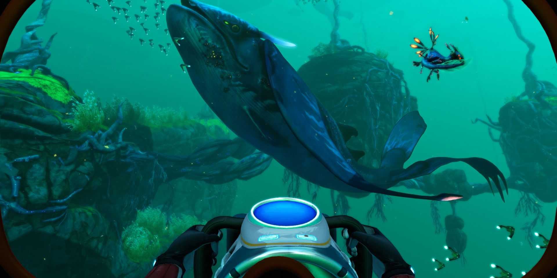 A character exploring the waters in a subride in Subnautica: Below Zero