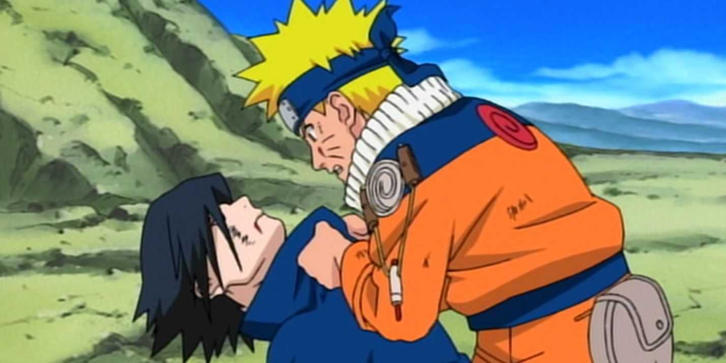 Naruto implorando a Sasuke