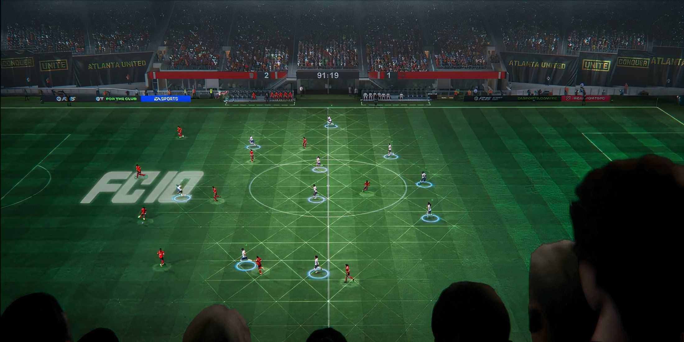 EA Sports FC 25 field with audience in forground