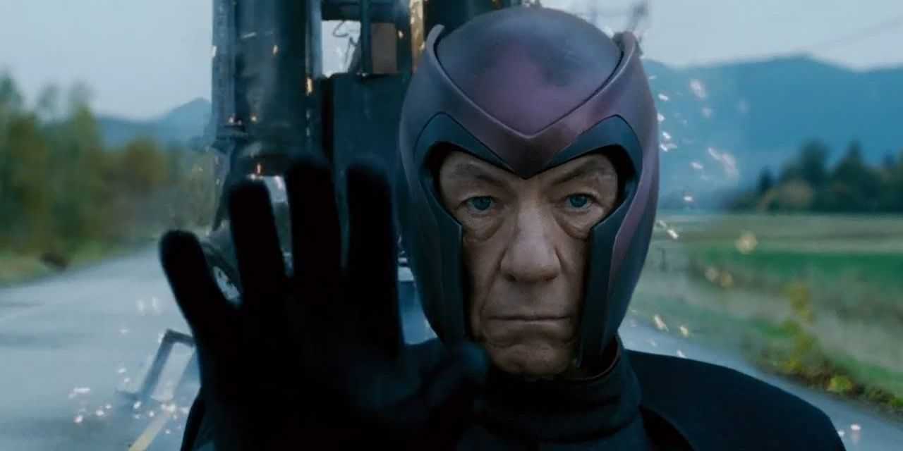 Uma imagem de Magneto usando seus poderes