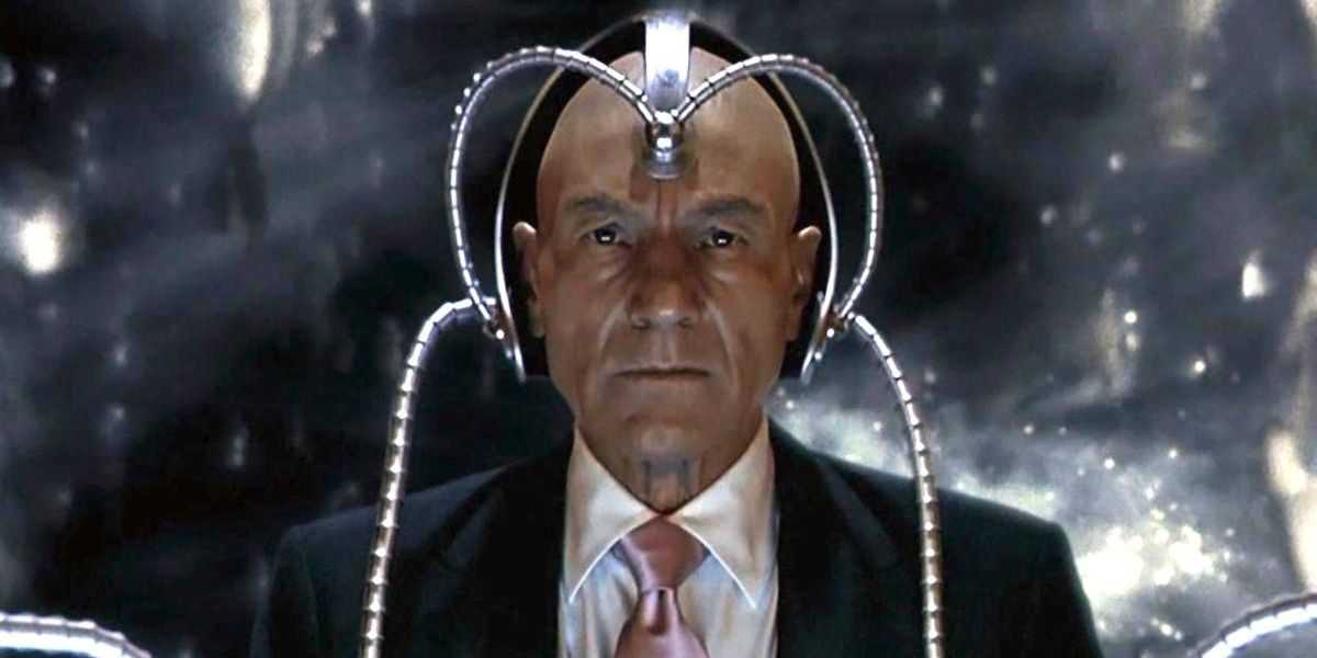 Uma imagem do Professor X com o Cerebro ligado