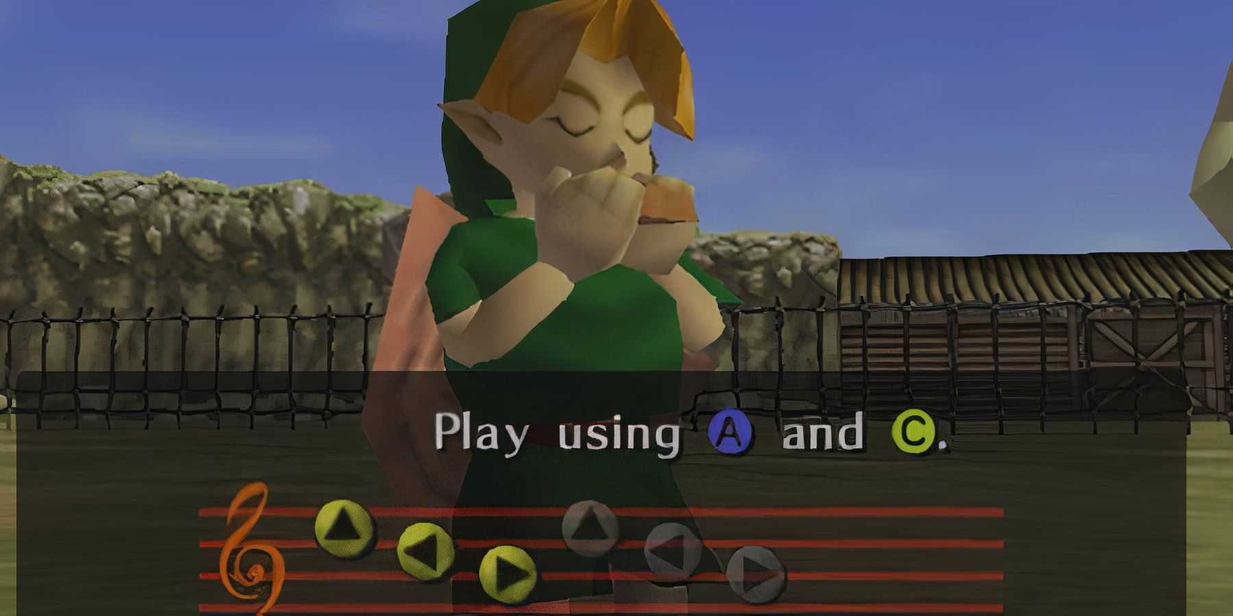 link playing the ocarina in the legend of zelda ocarina of time