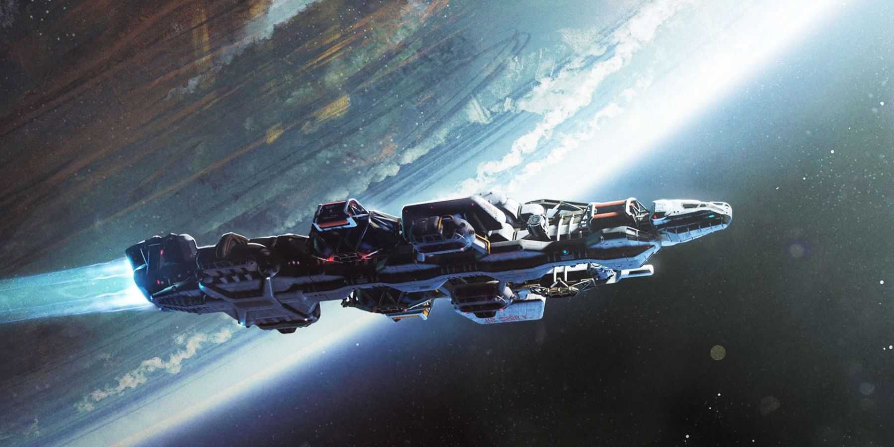 Starfield ship in space concept art