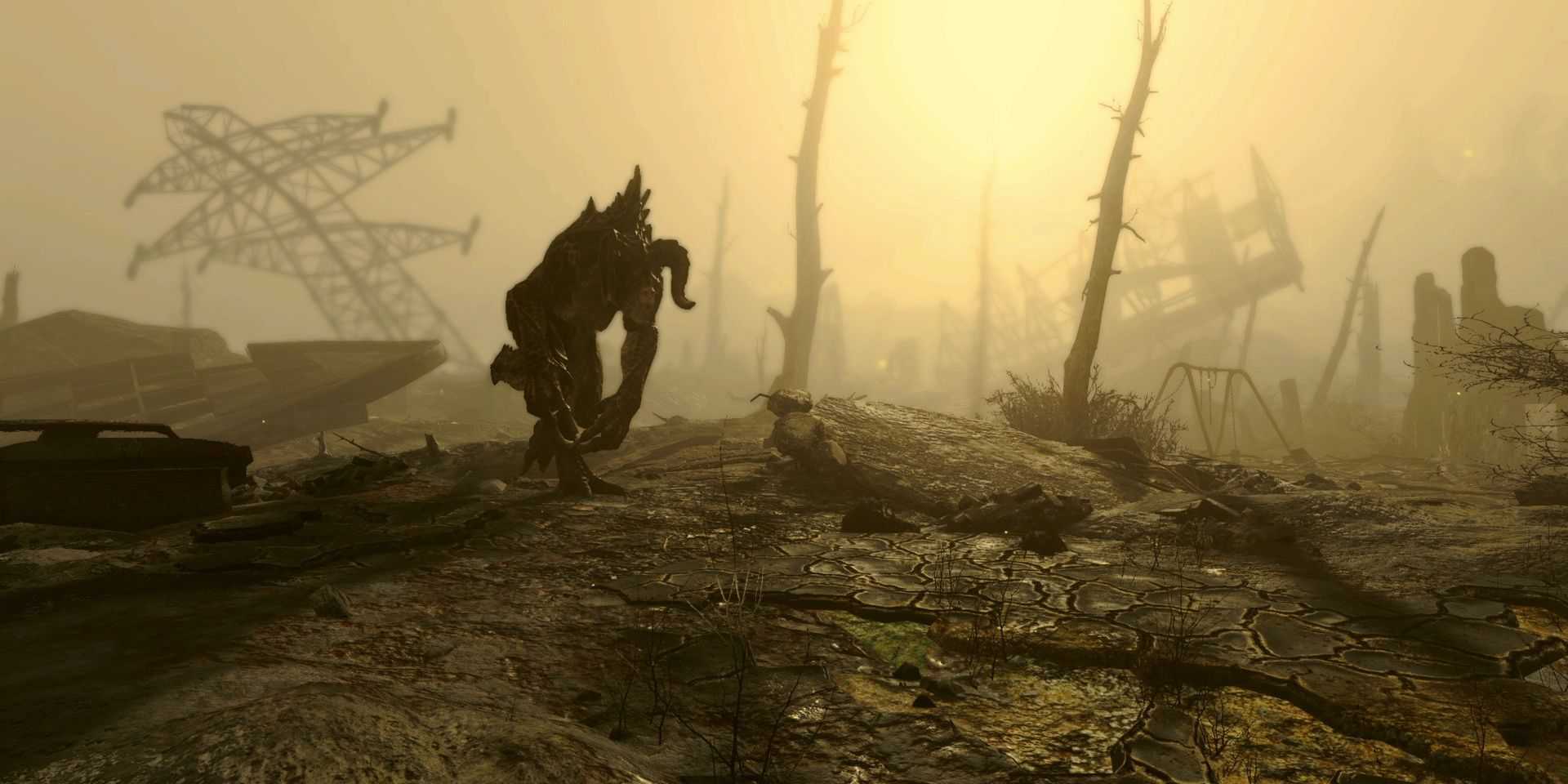 Deathclaw vagando pelo deserto em Fallout 4