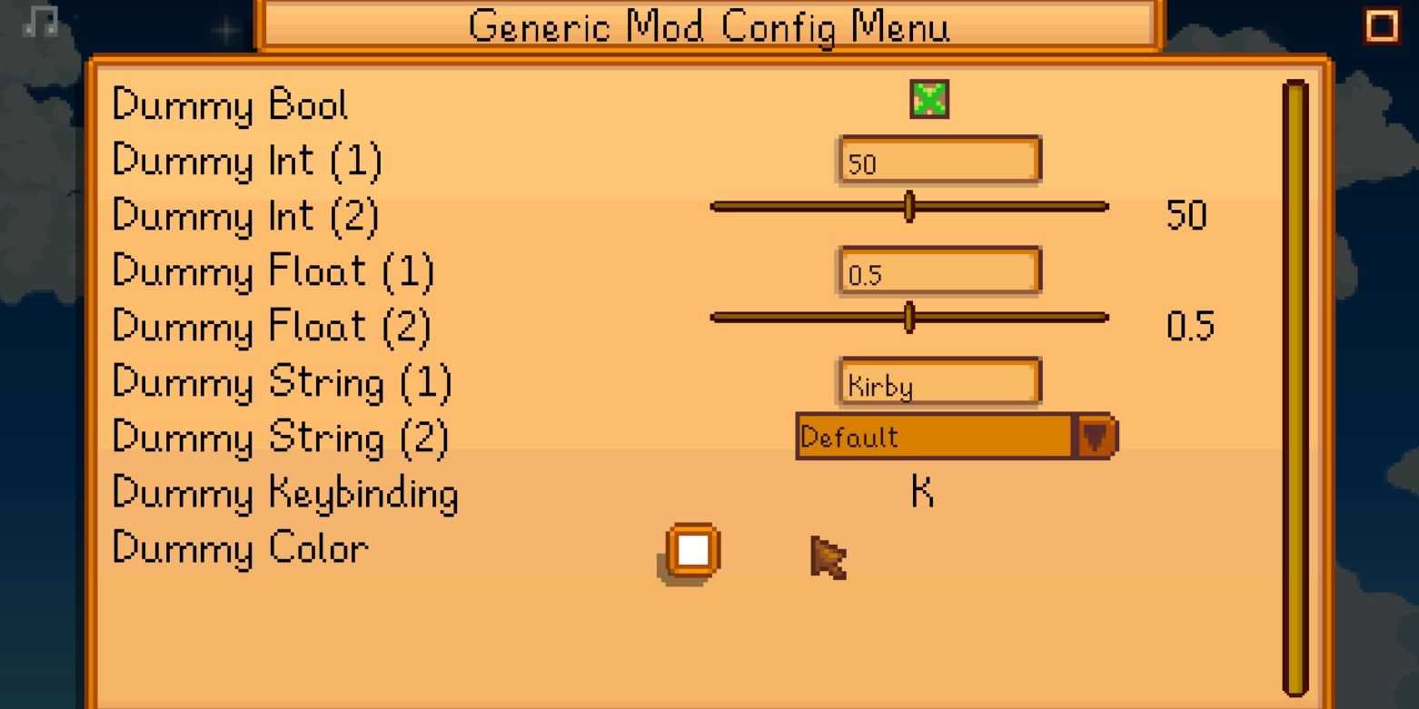 Mod genérico do menu de configuração do mod para Stardew Valley