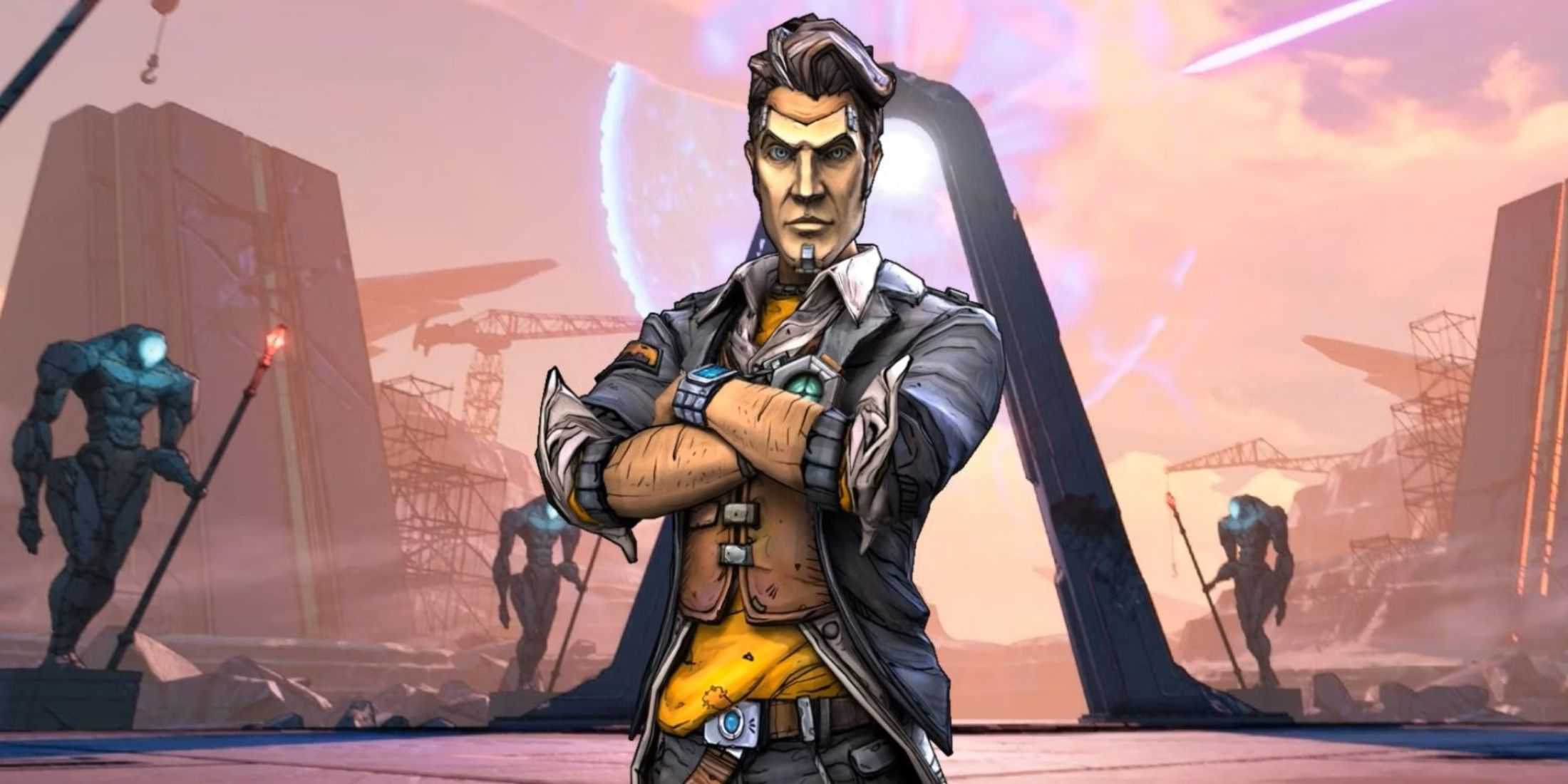 Handsome Jack de Borderlands 2 em pé com os braços cruzados