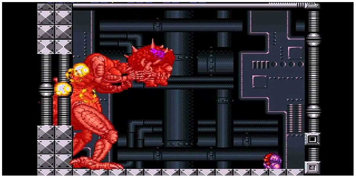 Batalha final do chefe Mother Brain em Super Metroid