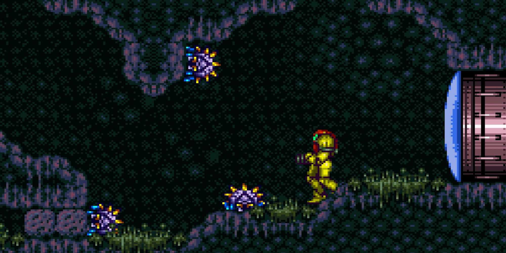 Lutando contra inimigos em Super Metroid