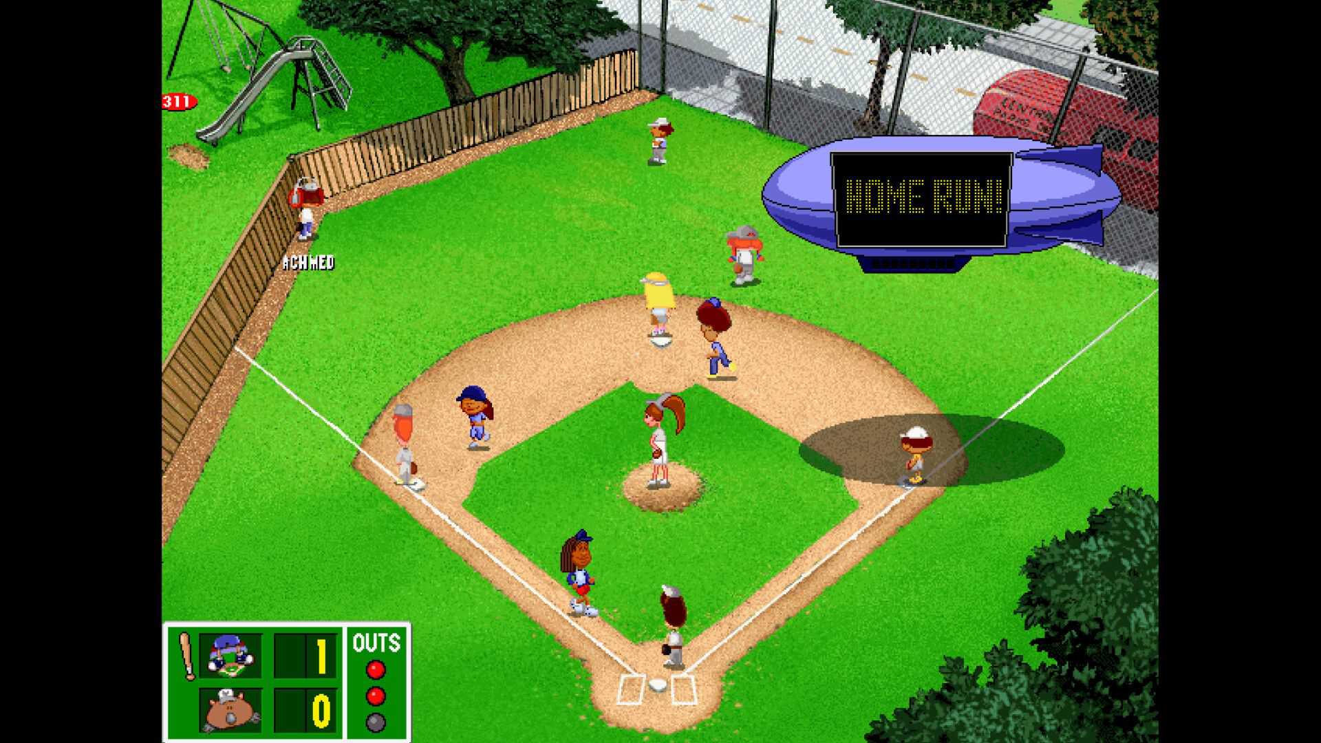 Backyard Baseball 97 view of the field